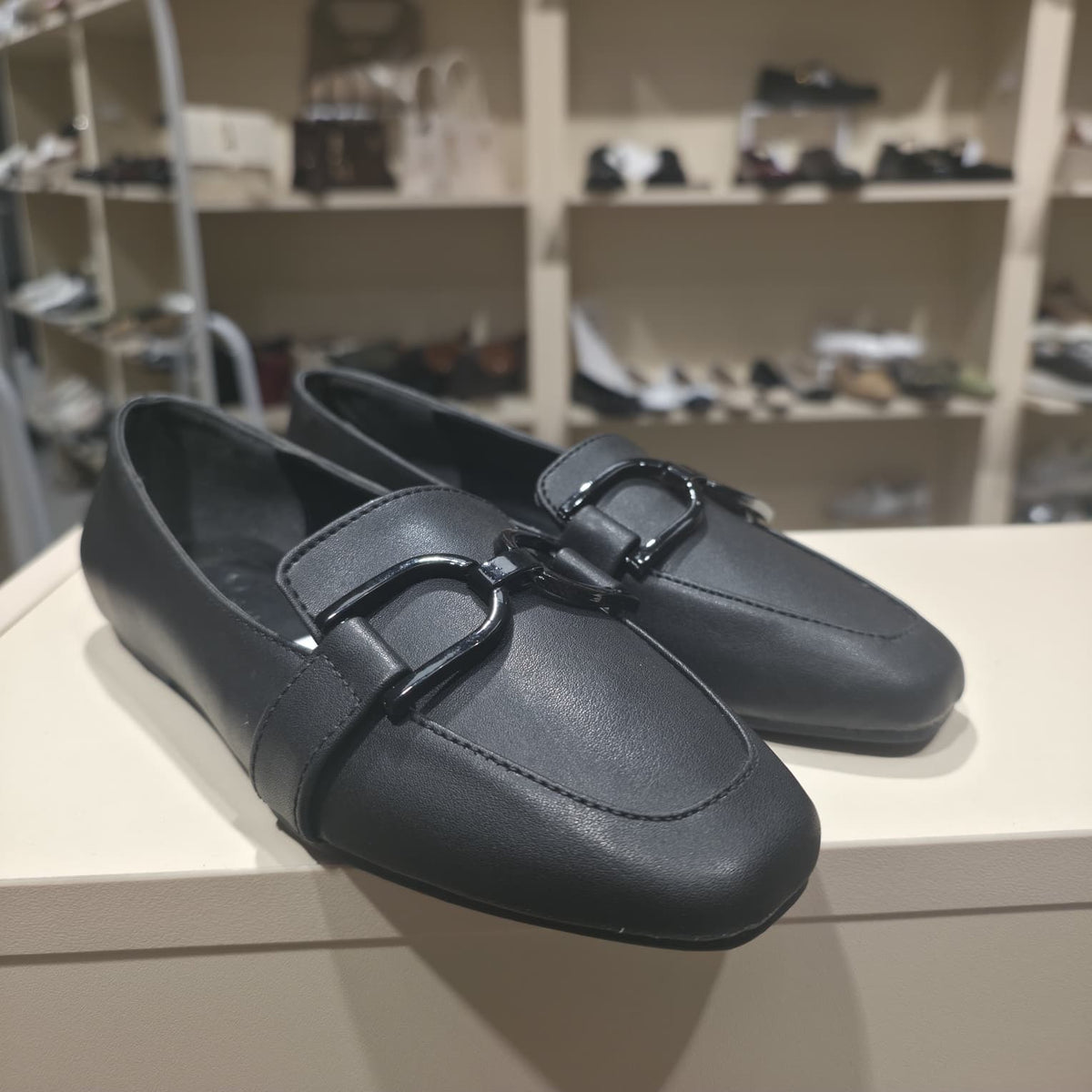Black Leather Buckle Loafer