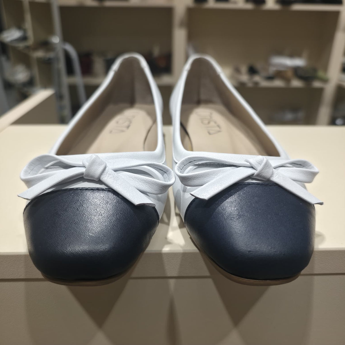 Two-Tone Leather Ballet Flat with Bow