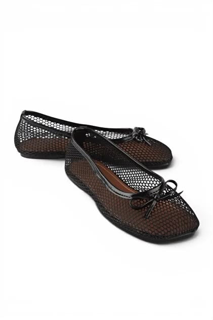 Women's Mesh Flat Shoes with Bow Detail