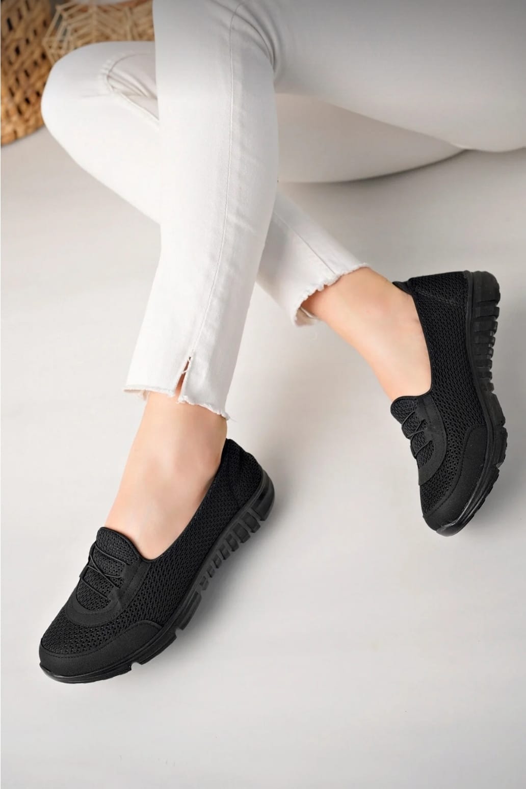 Black Mesh Lightweight Slip-On Shoes