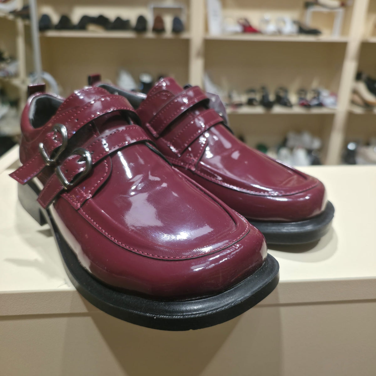Handmade Patent Leather Double Buckle Flat