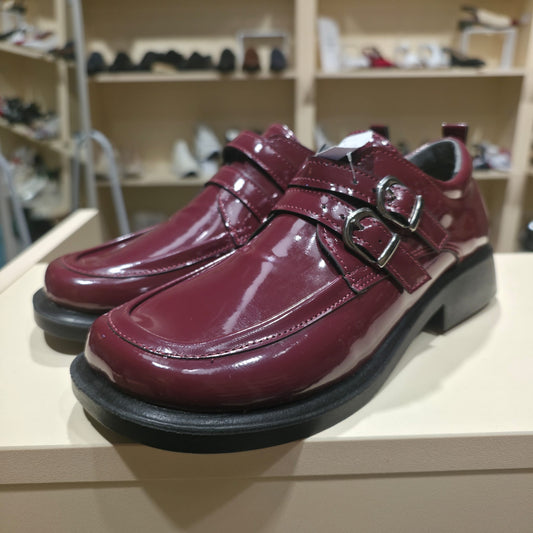 Handmade Patent Leather Double Buckle Flat