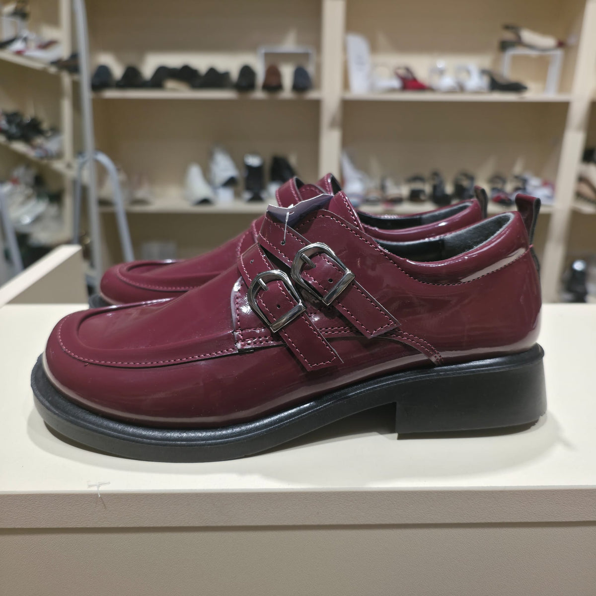 Handmade Patent Leather Double Buckle Flat