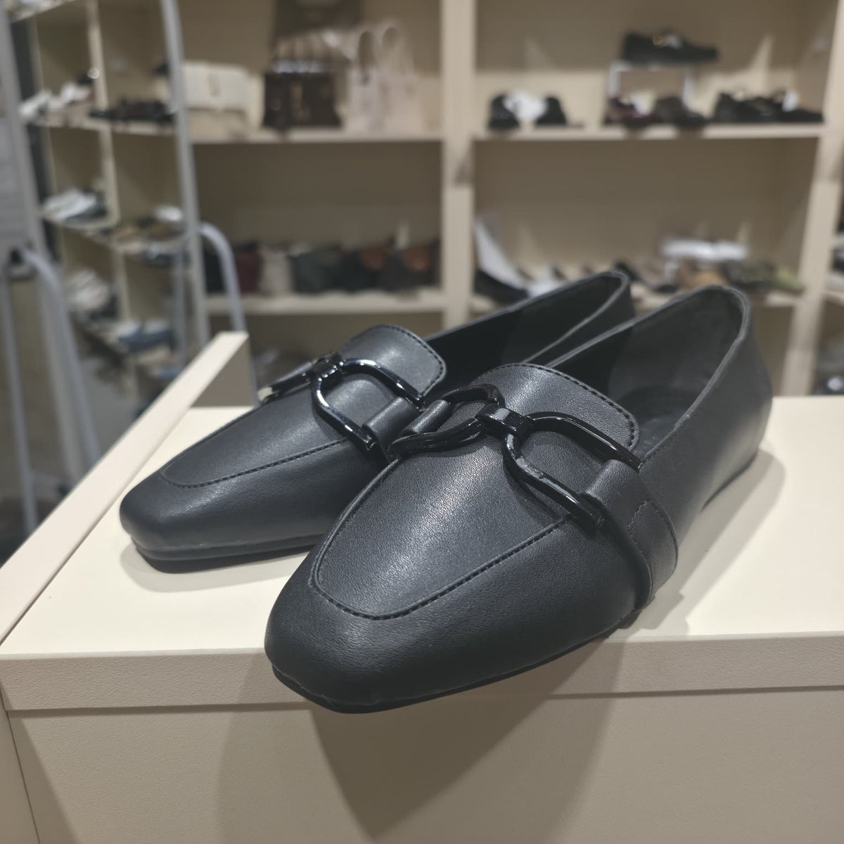 Black Leather Buckle Loafer