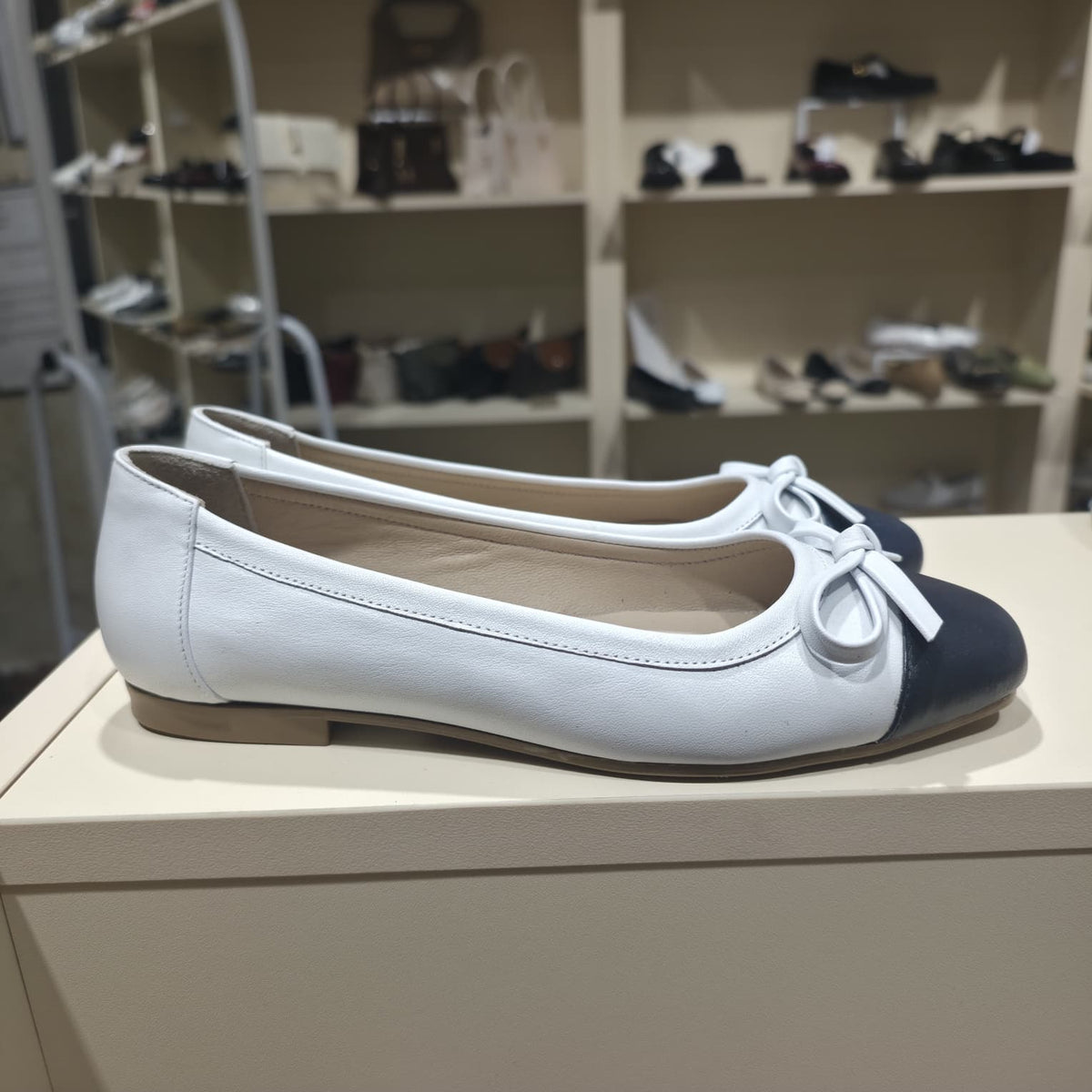 Two-Tone Leather Ballet Flat with Bow