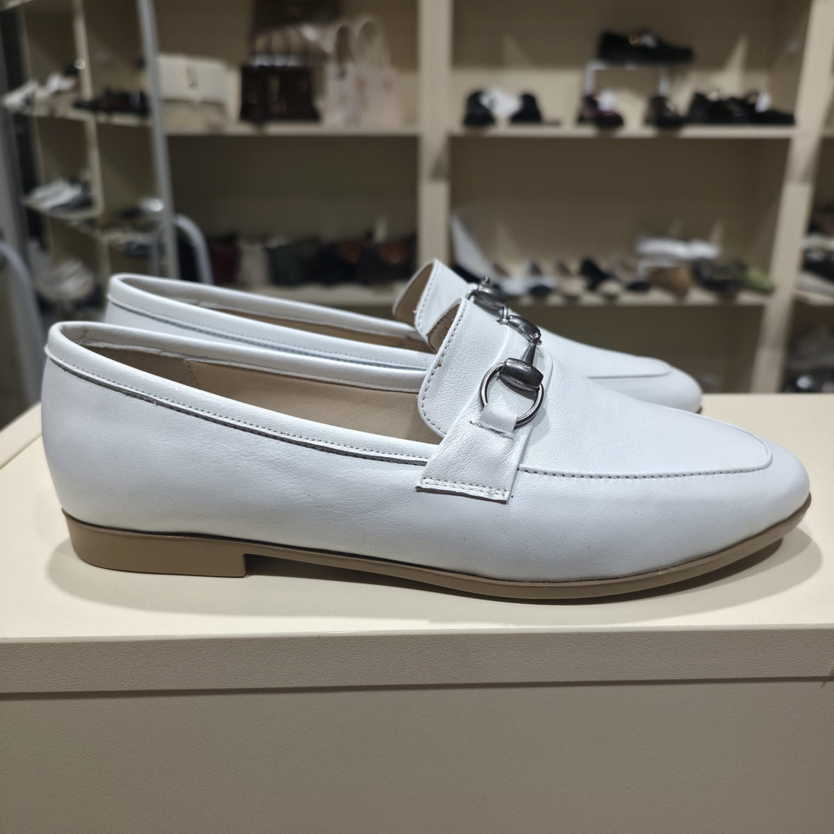 White Leather Buckle Loafer