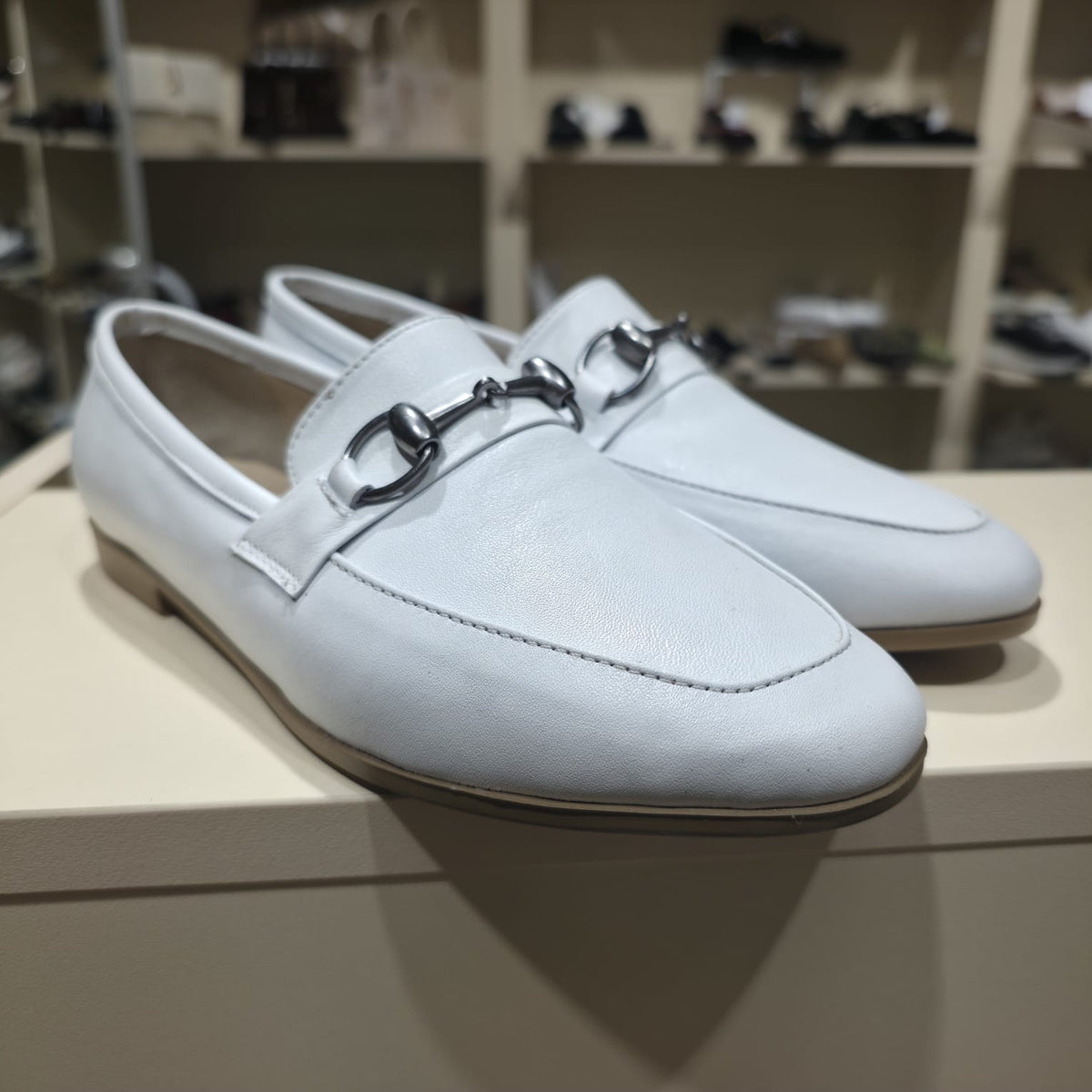 White Leather Buckle Loafer